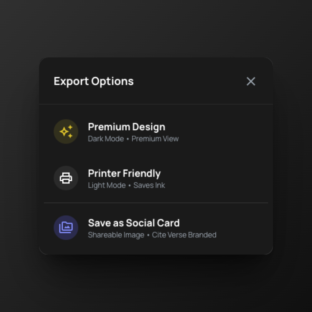 Export Options: Premium Design PDF, Printer Friendly PDF, Save as Social Card